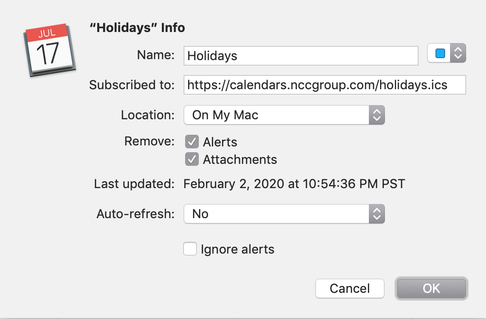 show holidays on calendar for mac